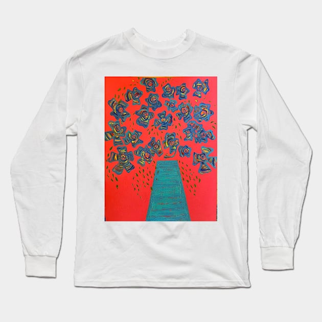 Blooming from Teal Vase Long Sleeve T-Shirt by Leslie Pino Durant